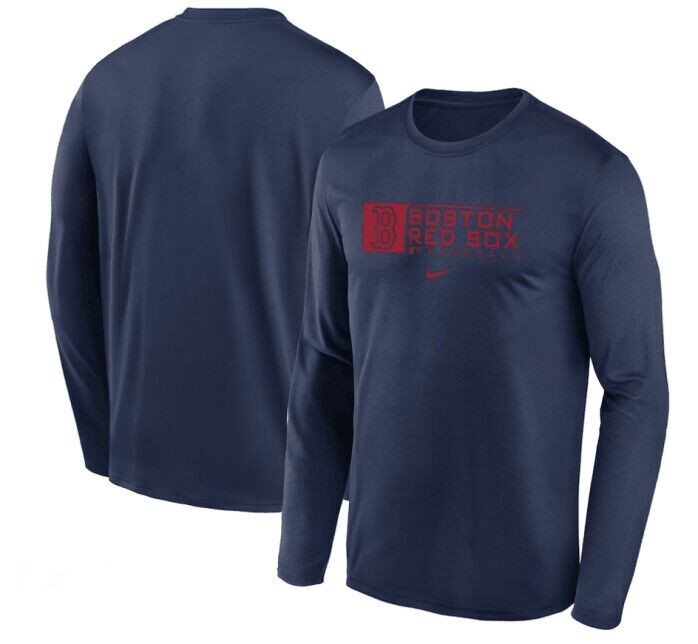 Men's Boston Red Sox Navy Long Sleeve T-Shirt - Click Image to Close